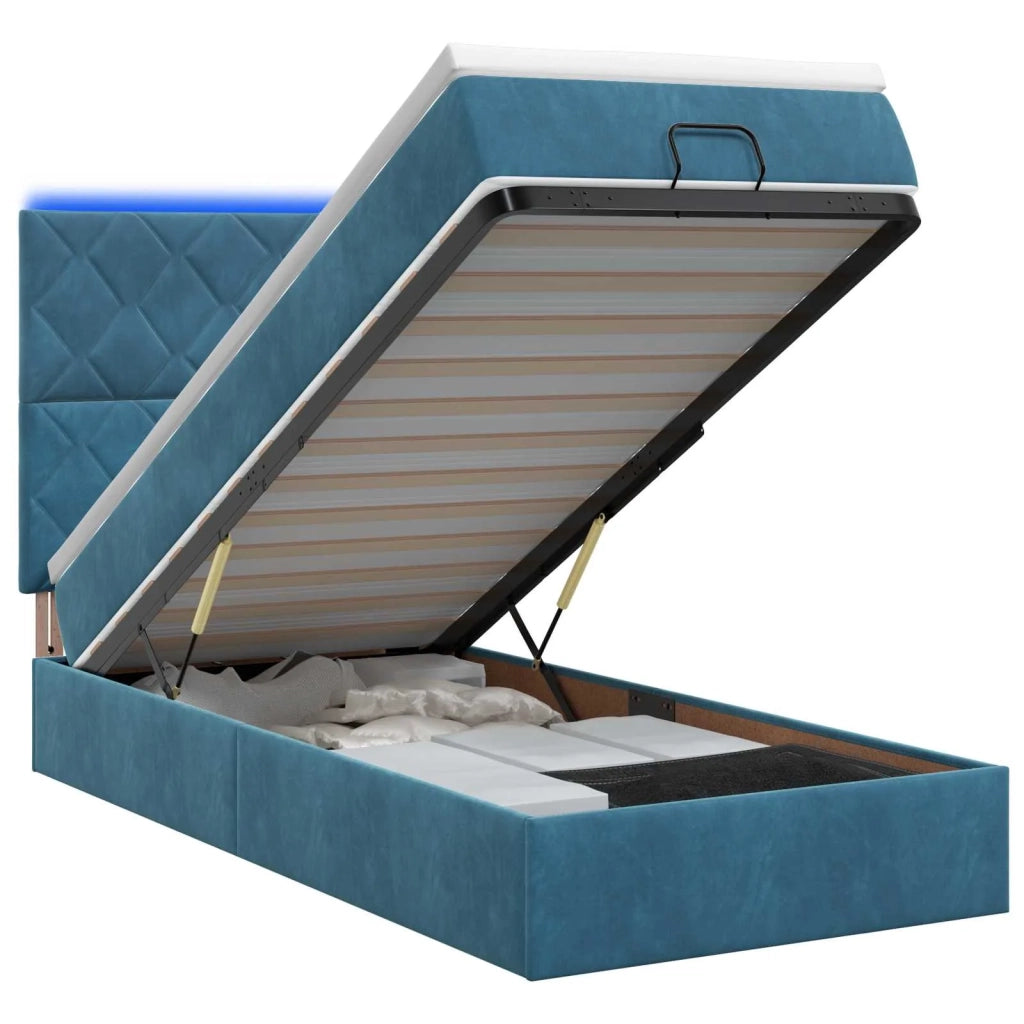 Letto Ottomano con Materasso e LED Blu scuro 80 x 200 cm 3458341