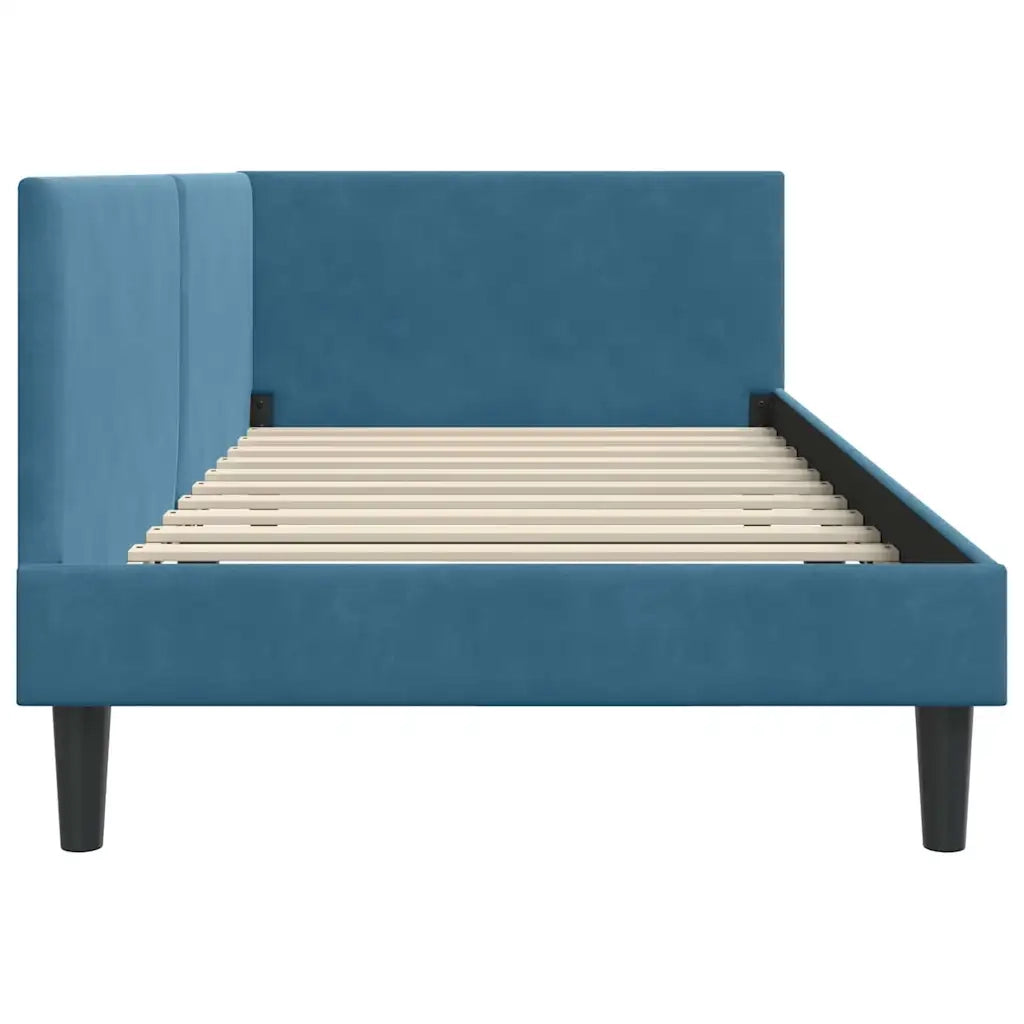Cornice del letto ad angolo Blu 100 cm x 200 cm Velluto