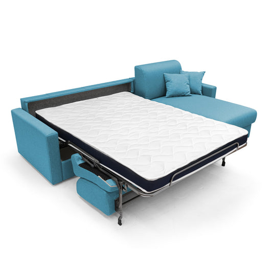 Chris Divano letto angolare 5 posti in tessuto impermeabile T13 288 cm Sinistro (mat. 160x197) azzurro