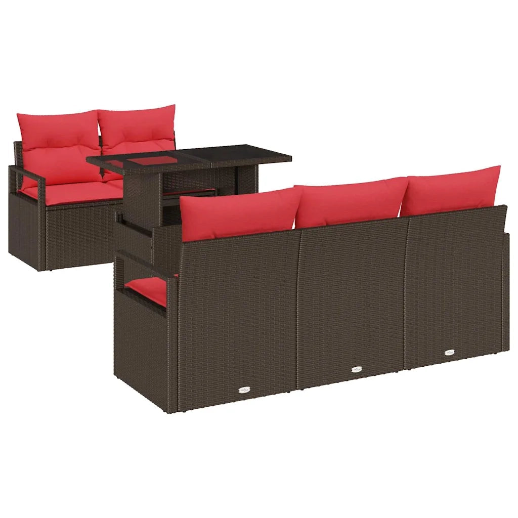 Set Divano da Giardino 6 pcs Marrone e Rosso polyrattan
