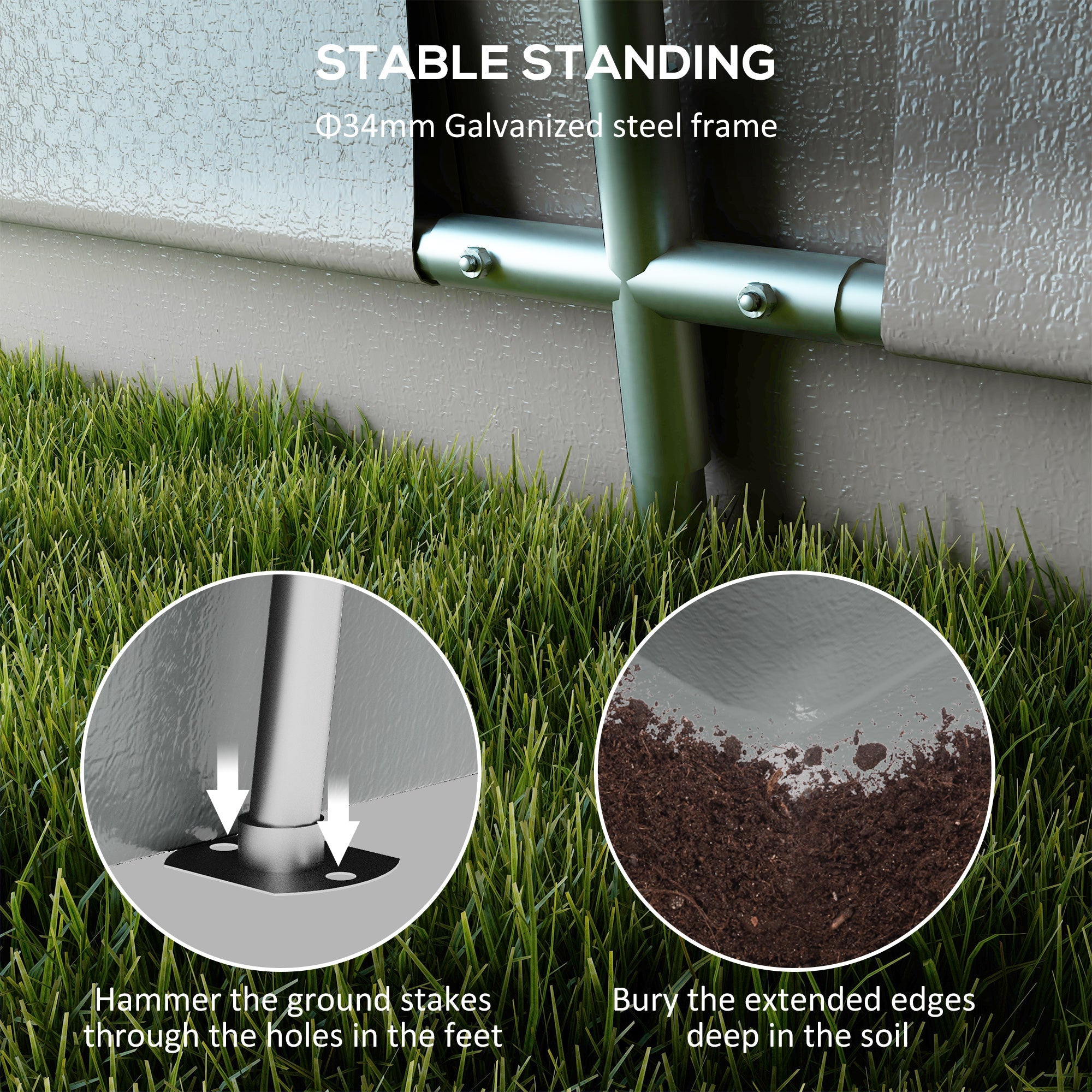 Tendone per Auto e Feste con 2 Finestre Laterali 618x265/330x240 cm in Acciaio Zincato e PE Grigio Chiaro