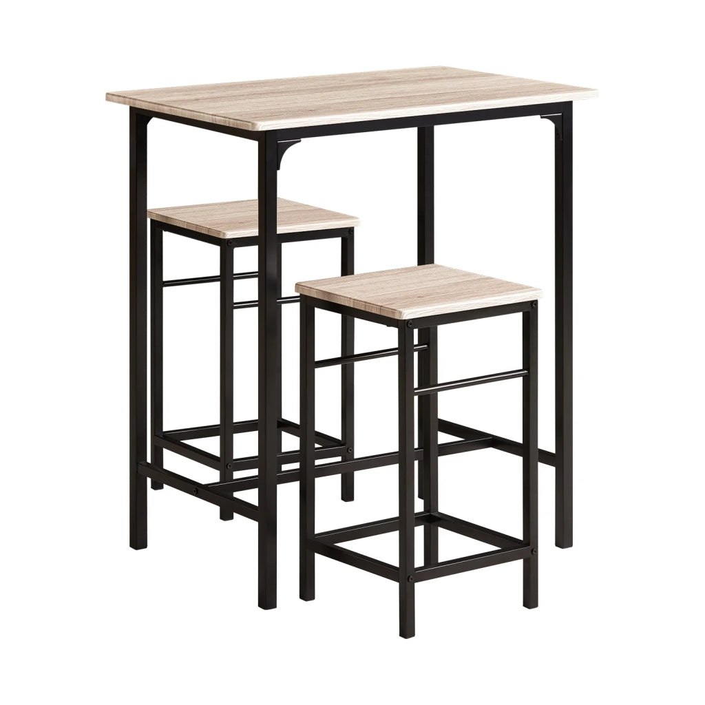 Set 3 Pezzi Tavolo con 2 sgabelli Mobile Bar per casa Stile Industriale Grigio, L80*P50*A88cm, Legno OGT10-N