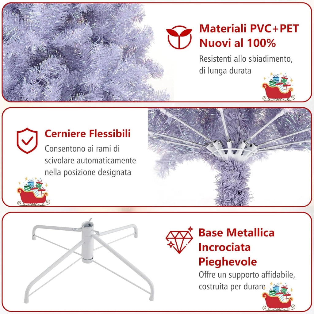 Albero di Natale 225 cm, Albero di Natale Preilluminato con 1300 Rami Folti, 550 Luci LED Bianco Caldo, 8 Modalità e Base, Decorazione Natalizia per Casa e Ufficio (Viola, 225 cm)