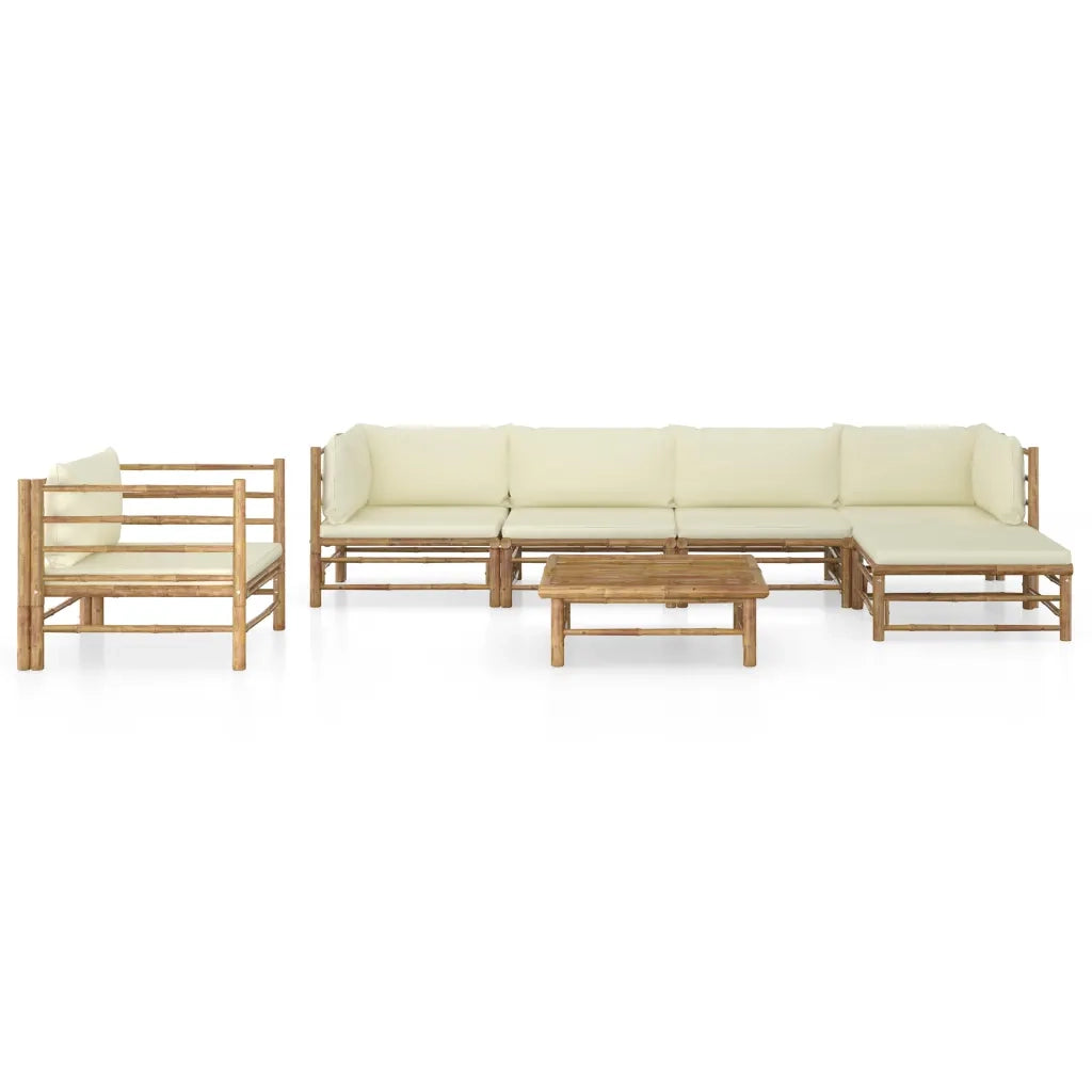 Set Divani da Giardino 7 pz con Cuscini Bianco Crema in BambÃ¹ cod mxl 39994