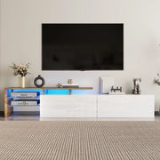 Mobile Porta TV 170 cm Bianco Lucido e Legno Naturale con Luci LED