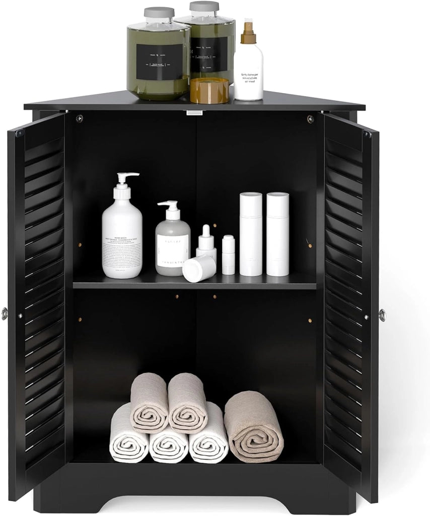 Armadio Angolare, Mobile Angolare con 3 Ripiani e 2 Ante, Adatto per Bagno, Ingresso, Soggiorno, Camera da Letto, Ufficio, 3 Colori, 63x31,5x81cm (nero)