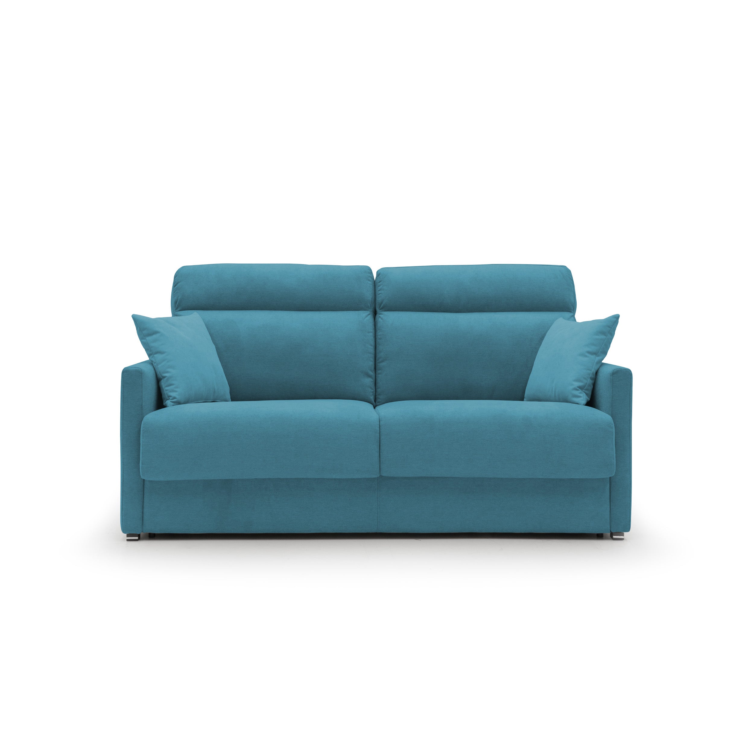 Margot Divano letto matrimoniale con schienale morbido alto in tessuto T02 156 cm (mat.120x197) azzurro