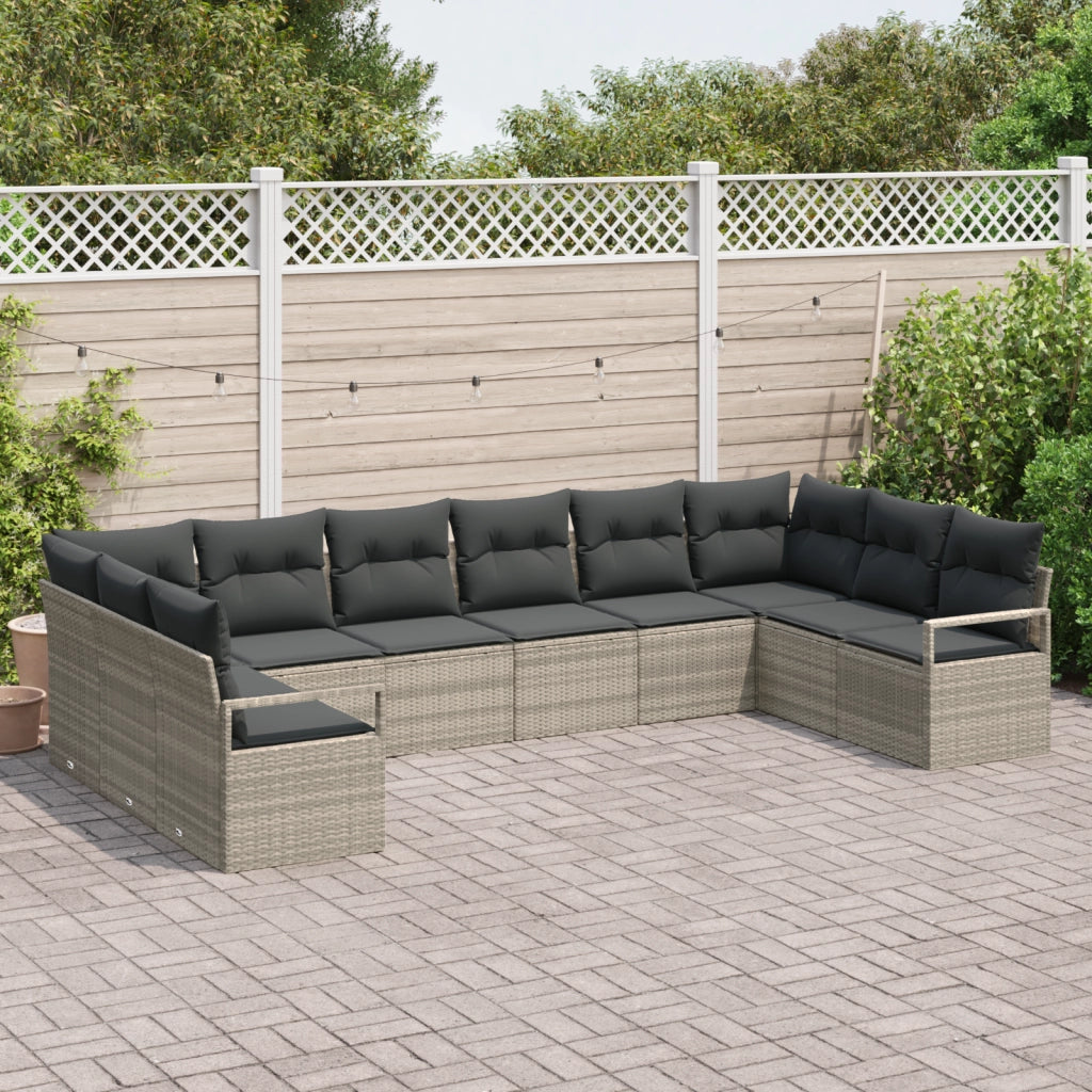Set Divano da Giardino  da 10 Pezzi con Cuscini Grigio Chiaro Rattan