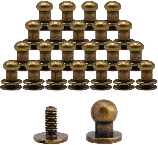 Cavigli in rame a forma rotonda | 25 pezzi | 6x8 mm | GARANTIA PER LA VITA - Cavigli in rame per cinture, scarpe, borse, pantaloni, portafogli, borse, giacche, pelle - Finitura classica, vintage