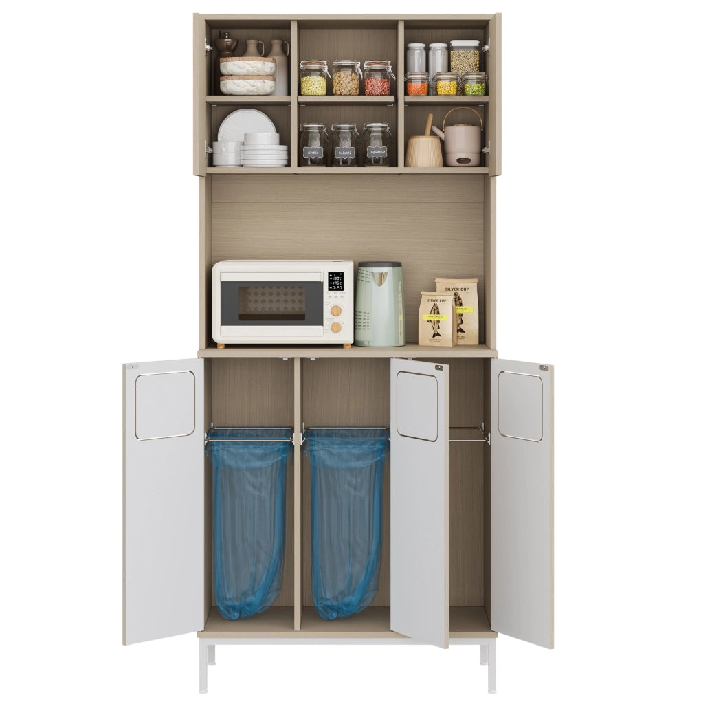Armadio cucina 80x35x181 cm con vano microonde e spazio aspirapolvere; MDF; naturale e bianco
