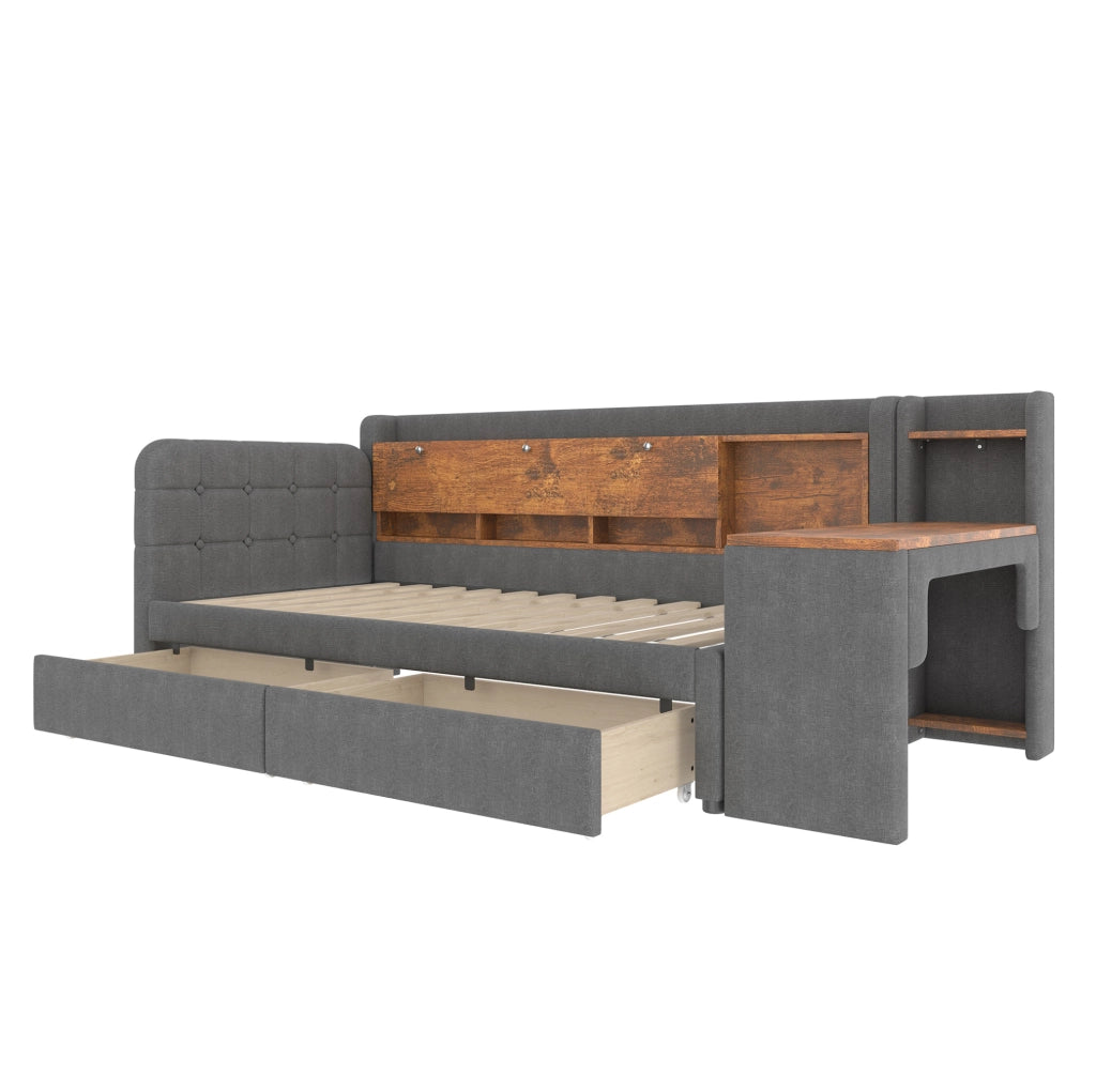 Letto da giorno 90x200 cm con cassetti, scrivania e porte USB
