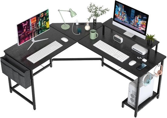 Bureau multifunzionale a L con prese e porte USB per caricabatterie