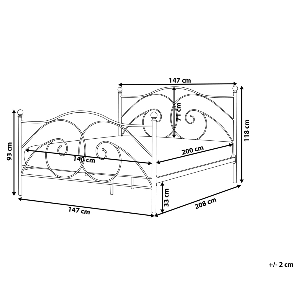 Letto matrimoniale 140 x 200 cm Rete a doghe con struttura in metallo Nero Retro