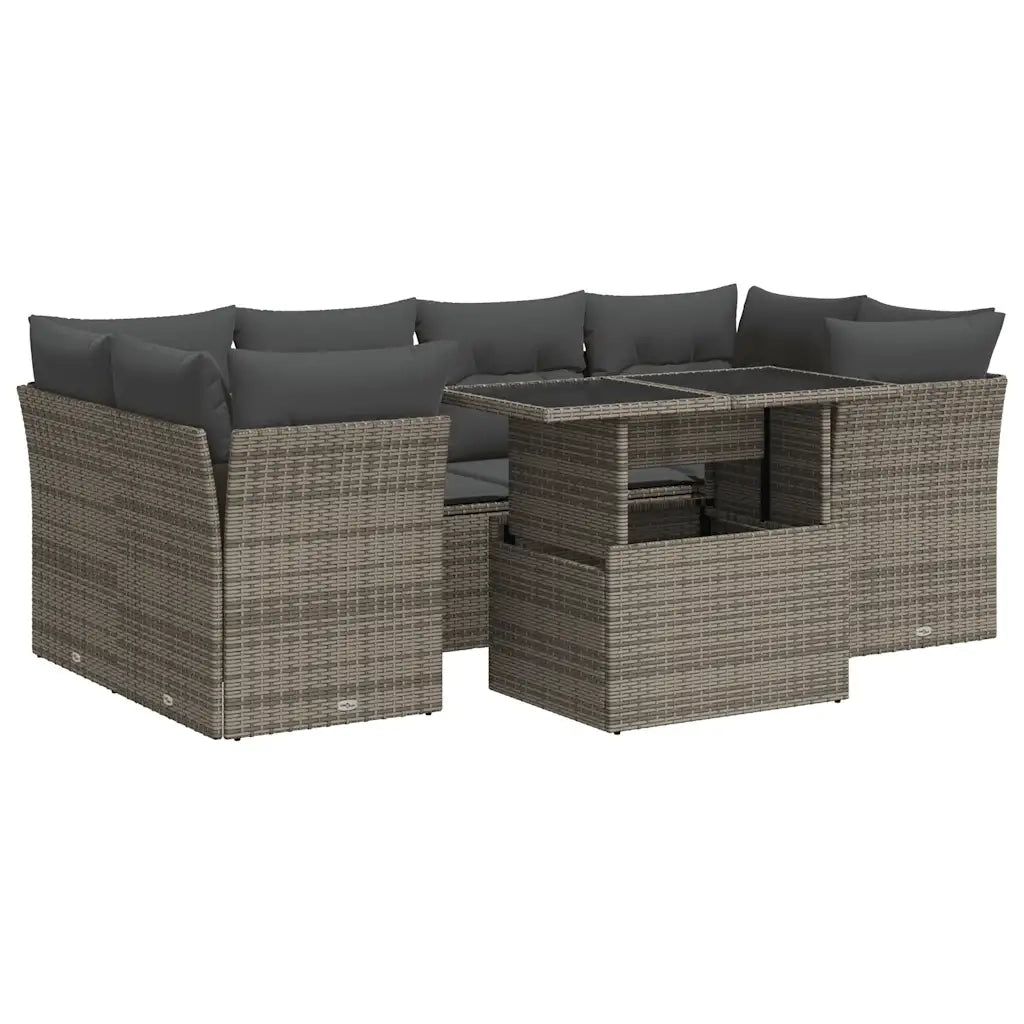 Set Divani da Giardino 7 pz con Cuscini Grigio in Polyrattan