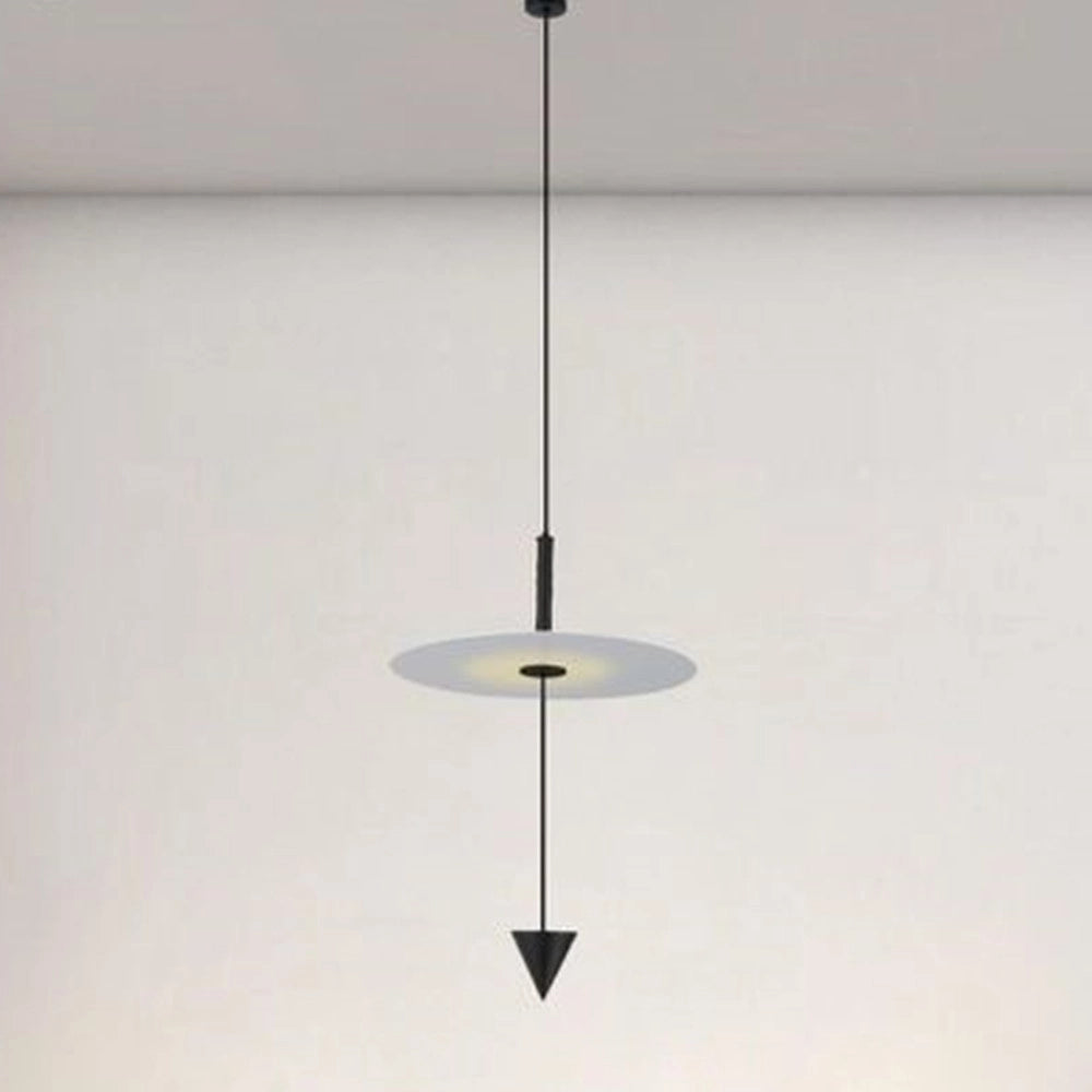 Trade Shop - Lampadario A Sospensione Lampada 12w Luce Led 4000k Disco Bianco ø23cm Cono Nero 32996 -