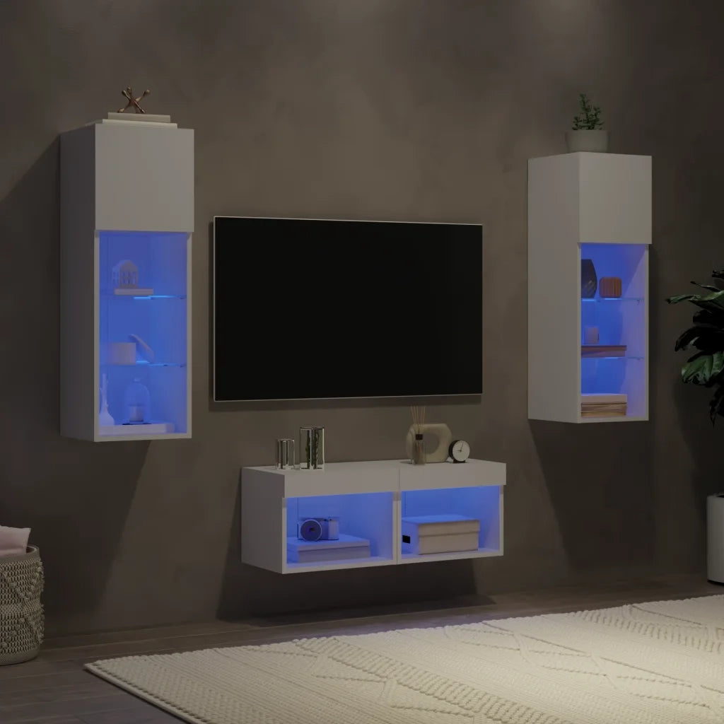 Mobili TV a Muro 4pz con Luci LED Bianchi 3216576