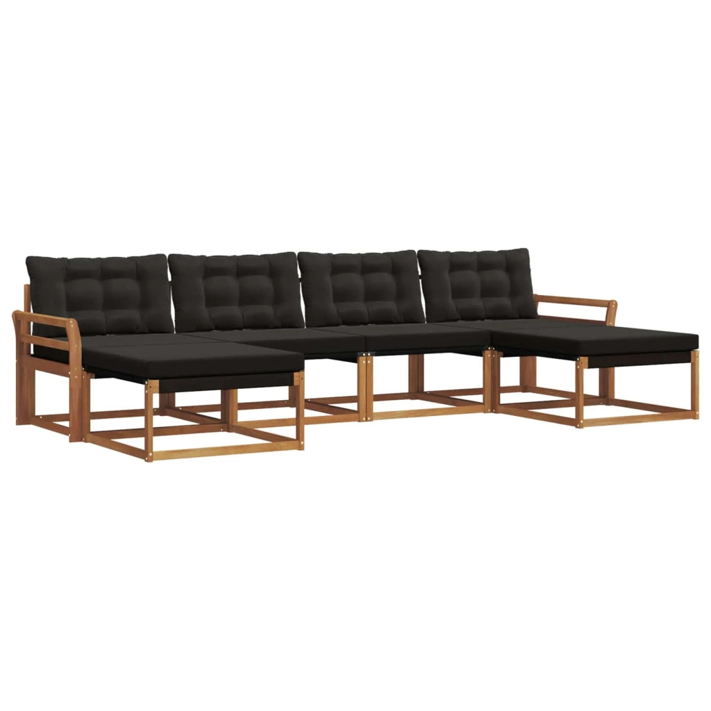 Set di divani da esterno con cuscino 6 pcs Naturale e Nero