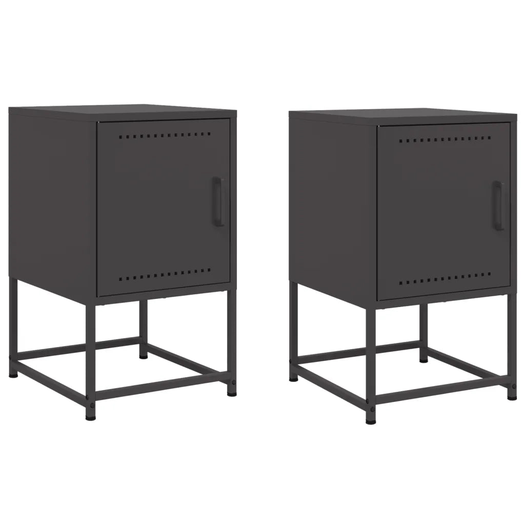 Set di 2 Comodini | Armadio da Notte | Mobiletto da notte Neri 36x39x60,5 cm in Acciaio