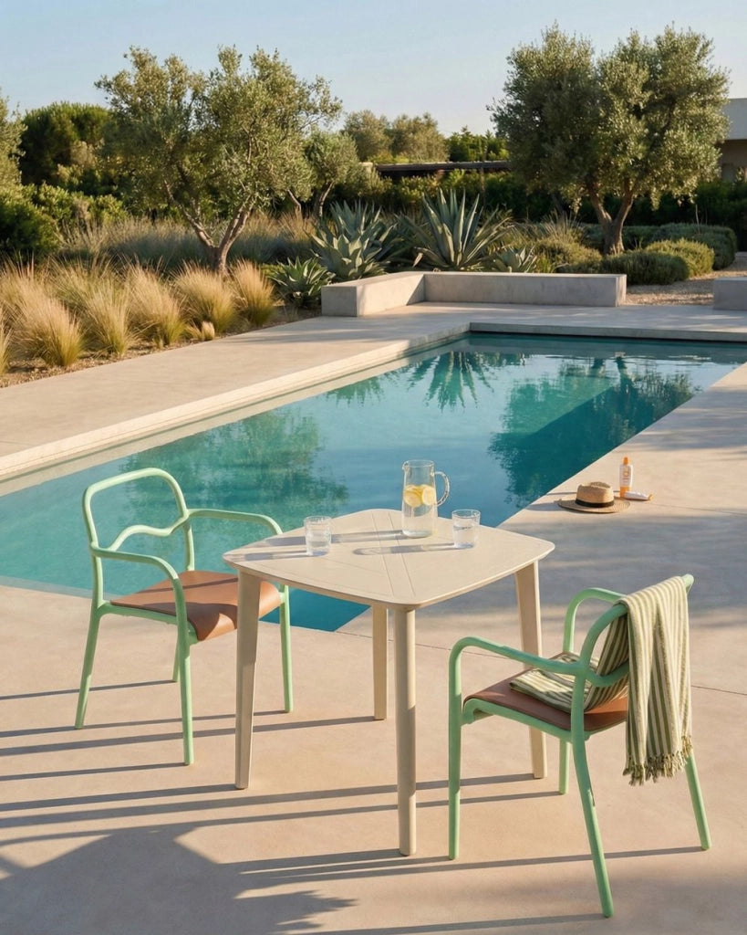 Set di 2 sedie da giardino impilabili in plastica verde e marrone stile retrò per tutte le stagioni