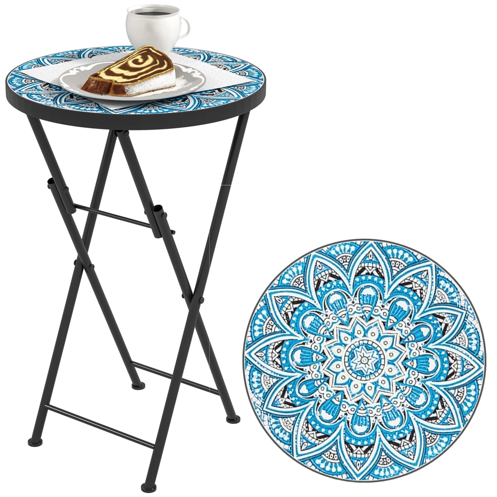 Tavolino da Giardino Pieghevole Rotondo ¨C Xylo ¨C Mosaico Blu ?35,5x55 cm