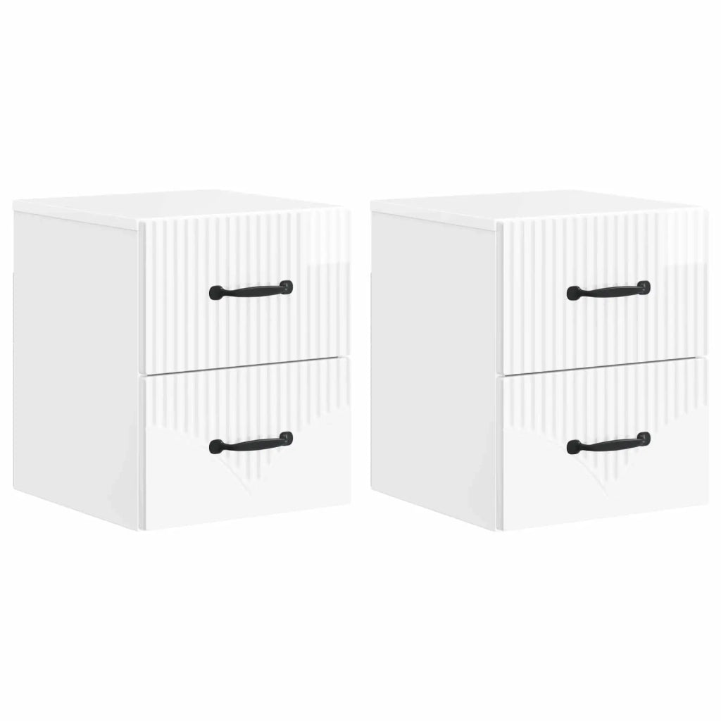 Mobiletto da notte a muro 2 pcs Bianco Lucido 34,5 x 33 x 40 cm