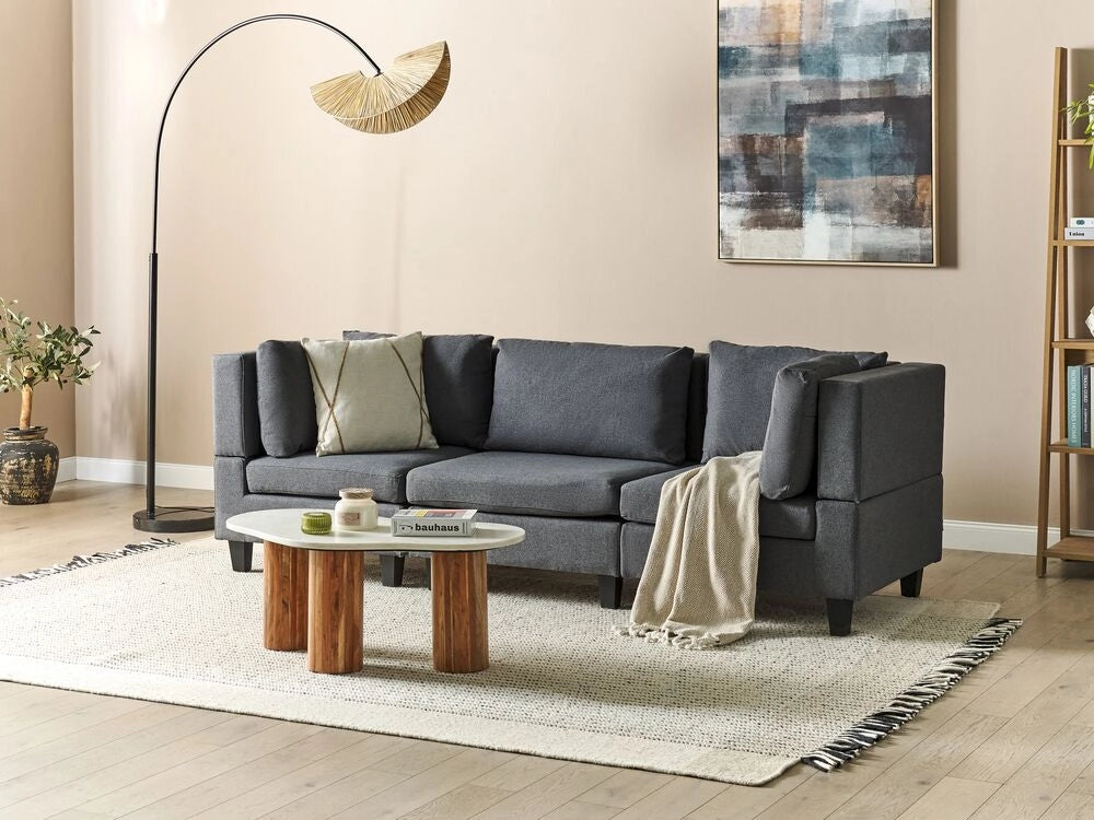 Divano Componibile Rivestito In Tessuto grigio scuro 3 Posti stile moderno