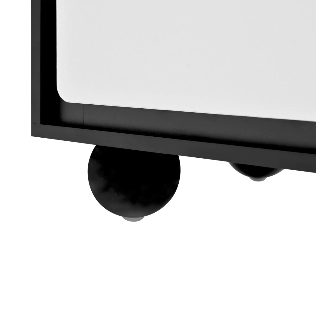 Credenza Cassettiera con 6 Cassetti; Angoli Arrotondati; Piedini in Metallo; Stile Moderno; in Pannello Truciolare; 140??38??74;5 cm; Bianco Nero