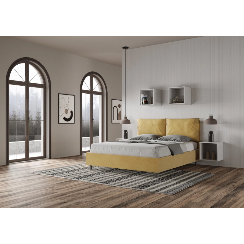 Letto imbottito Matrimoniale 160x210 cm Antea - Con rete,Microfibra,Ocra