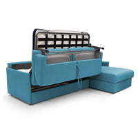 Evans Divano letto angolare con penisola in morbido tessuto impermeabile T13 272 cm Destro (mat. 160x197)  azzurro
