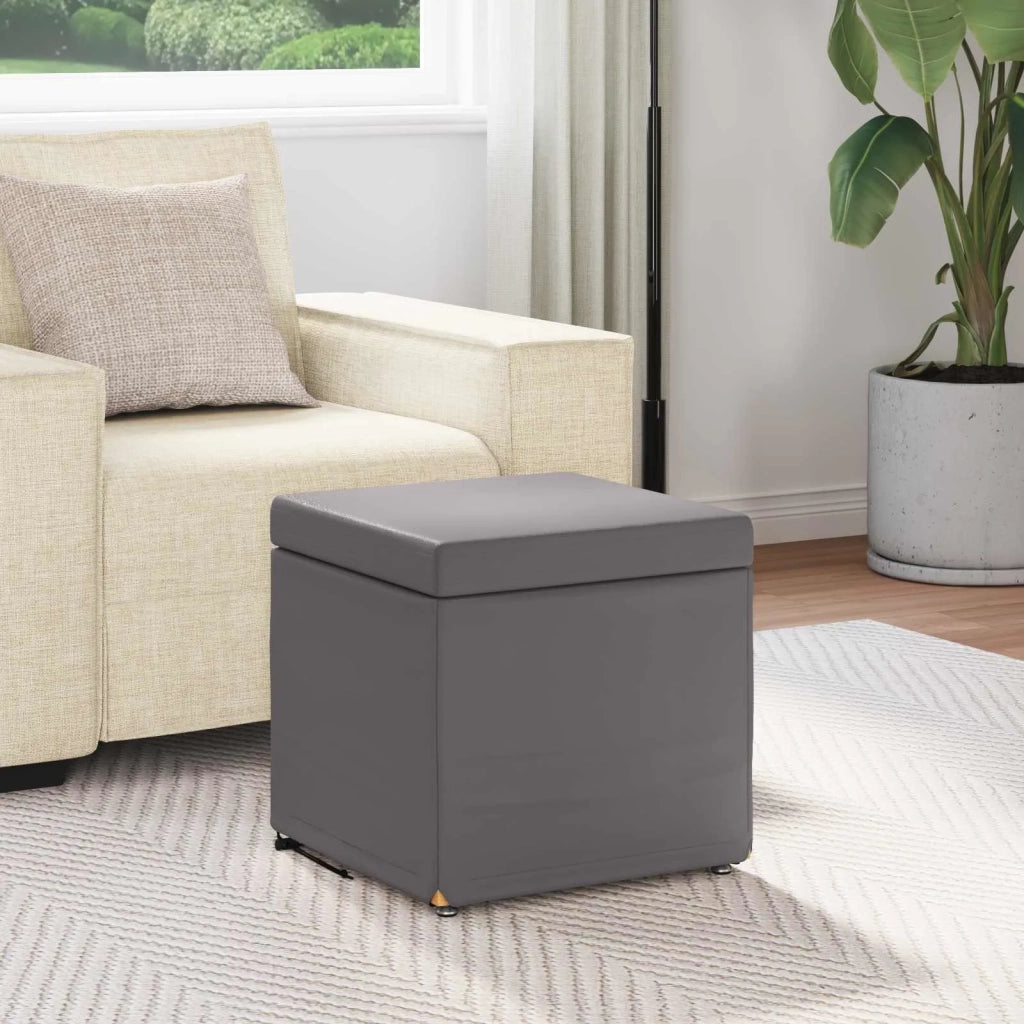 Pouf Grigio Pelle Sintetica e Legno Ingegnerizzato 876755