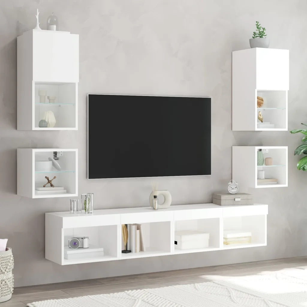 Comodini con Luci LED a Parete 2pz Bianchi 837114