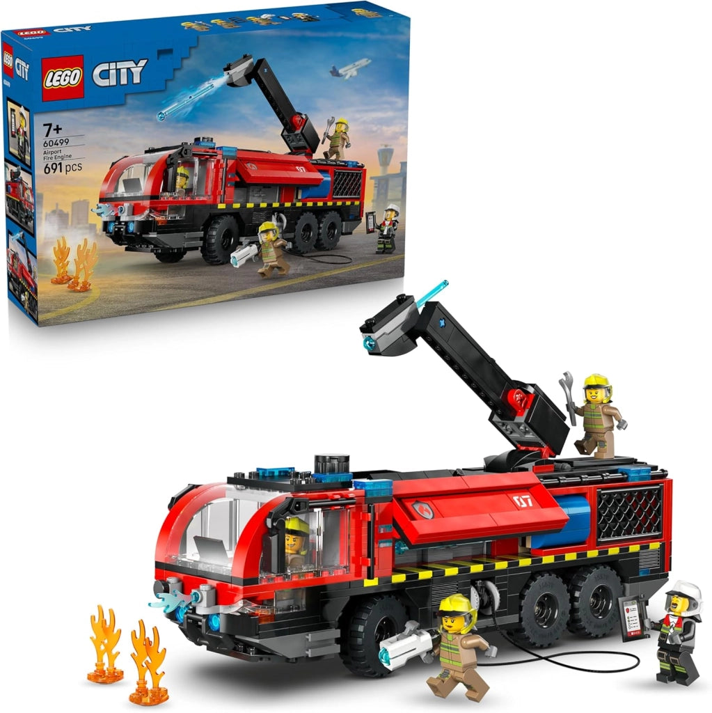 LEGO City Autopompa dell`Aeroporto - Camion Giocattolo dei Pompieri - Veicolo di Emergenza con 4 Minifigure di Vigili de