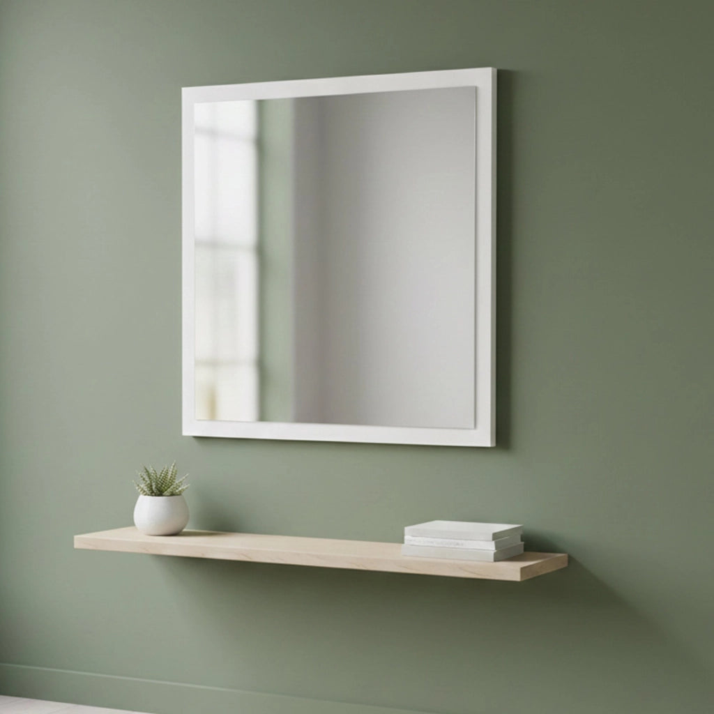 Specchiera da parete con Lelia, Made in Italy, Specchio da bagno, cm 60x2h60, Bianco lucido