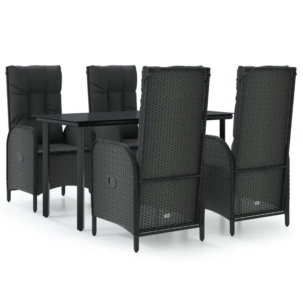 Set da Pranzo da Giardino 5 pz Nero con Cuscini in Polyrattan 3185189