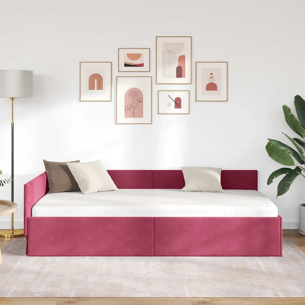Cornice del letto ad angolo Rosso Vino 100 cm x 200 cm Velluto