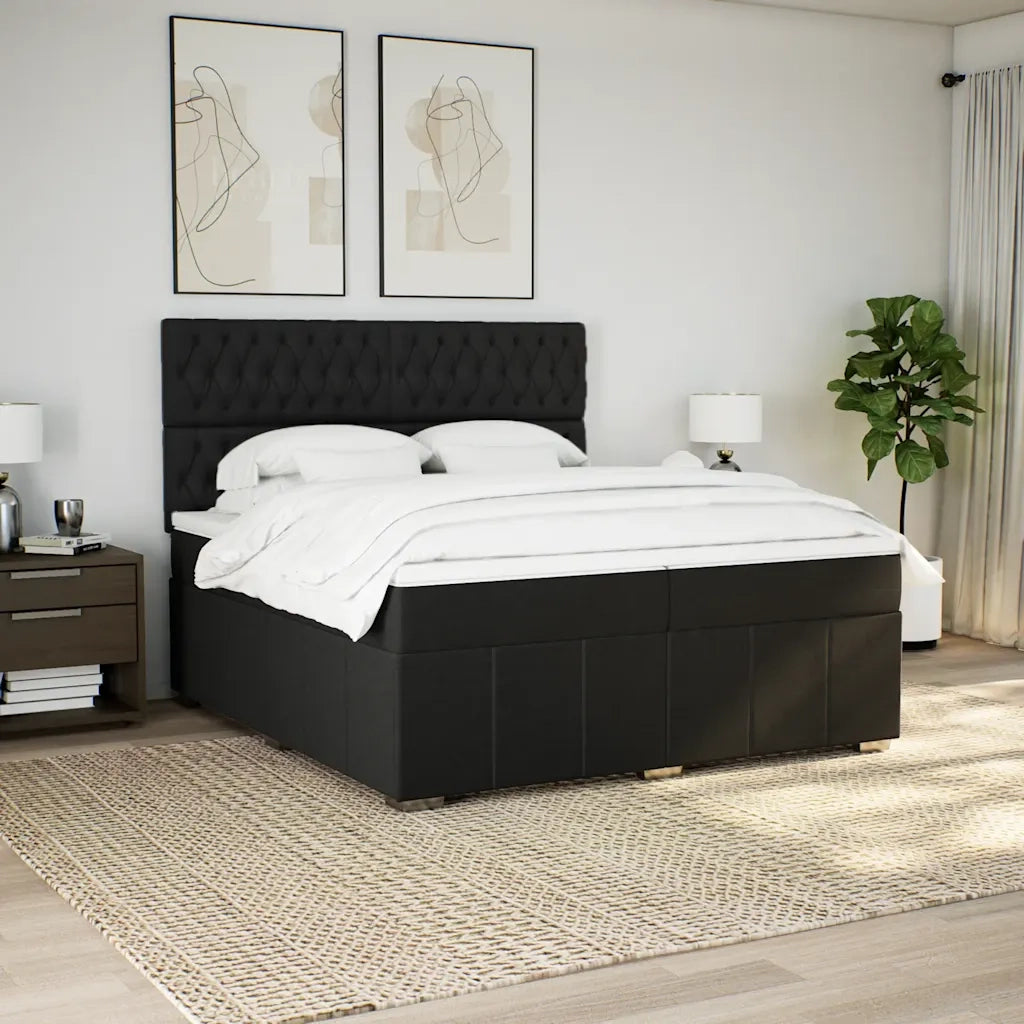 Giroletto a Molle con Materasso Nero 200x200 cm in Tessuto