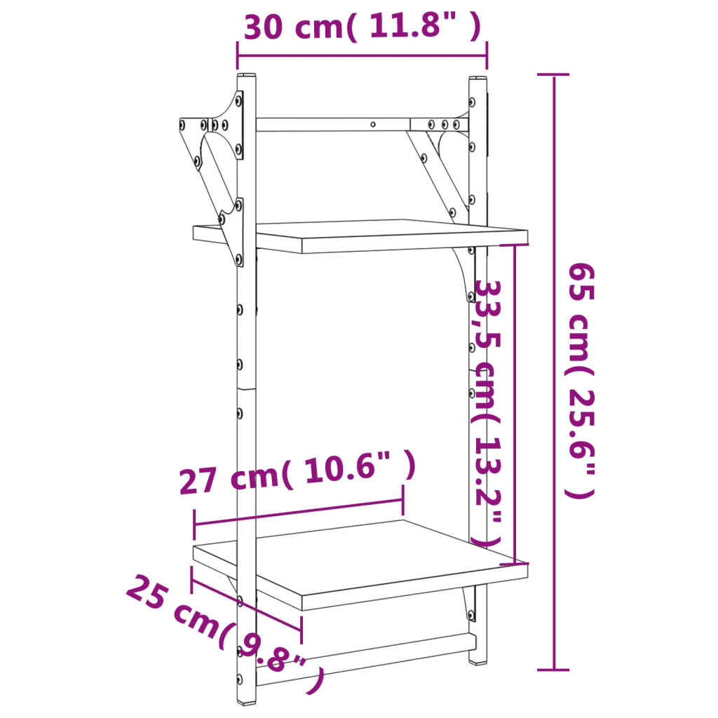Mensole da Parete 2 Livelli con Aste 2 pz Nere 30x25x65 cm 836253