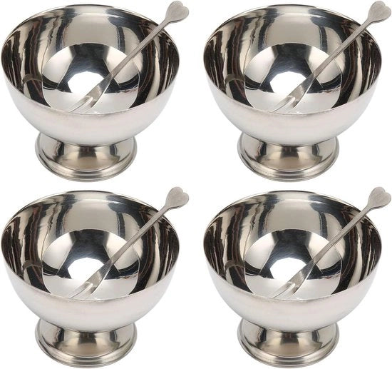 Quattro iastatori in acciaio inossidabile - contenitore dessert riutilizzabile - tavola da servizio per iastatori - salata di frutta sorbetto pudding.