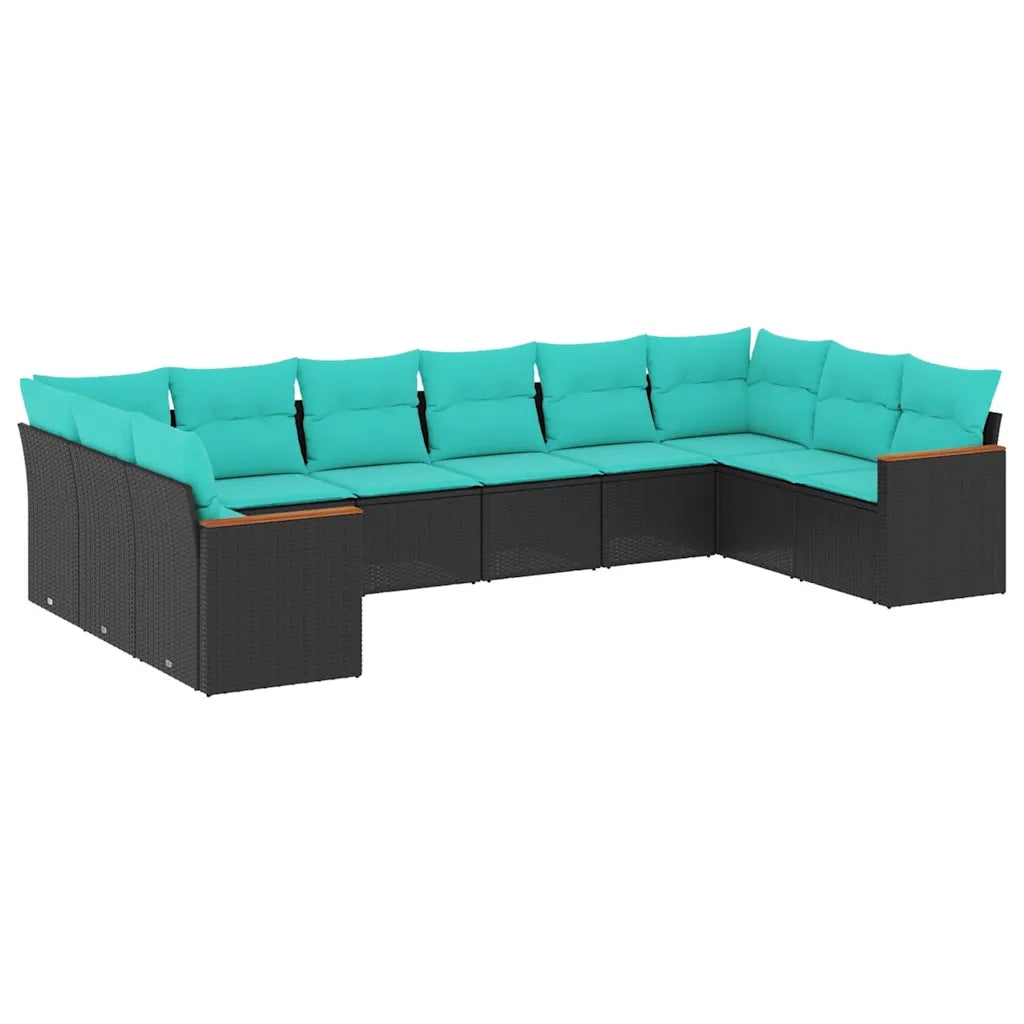Set Divani da Giardino 10 pz con Cuscini Nero in Polyrattan 3226323