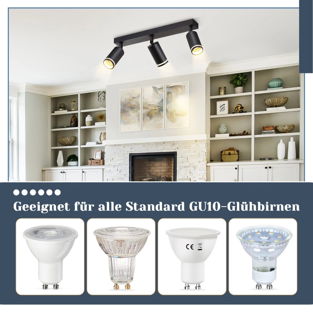 ZMH Faretto da soffitto neri 3 fiamme GU10 orientabili legno anche parete per soggiorno senza lampadina