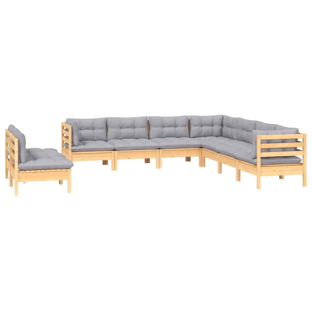 Set Divani da Giardino 9 pz con Cuscini Grigi Massello di Pino 3096826