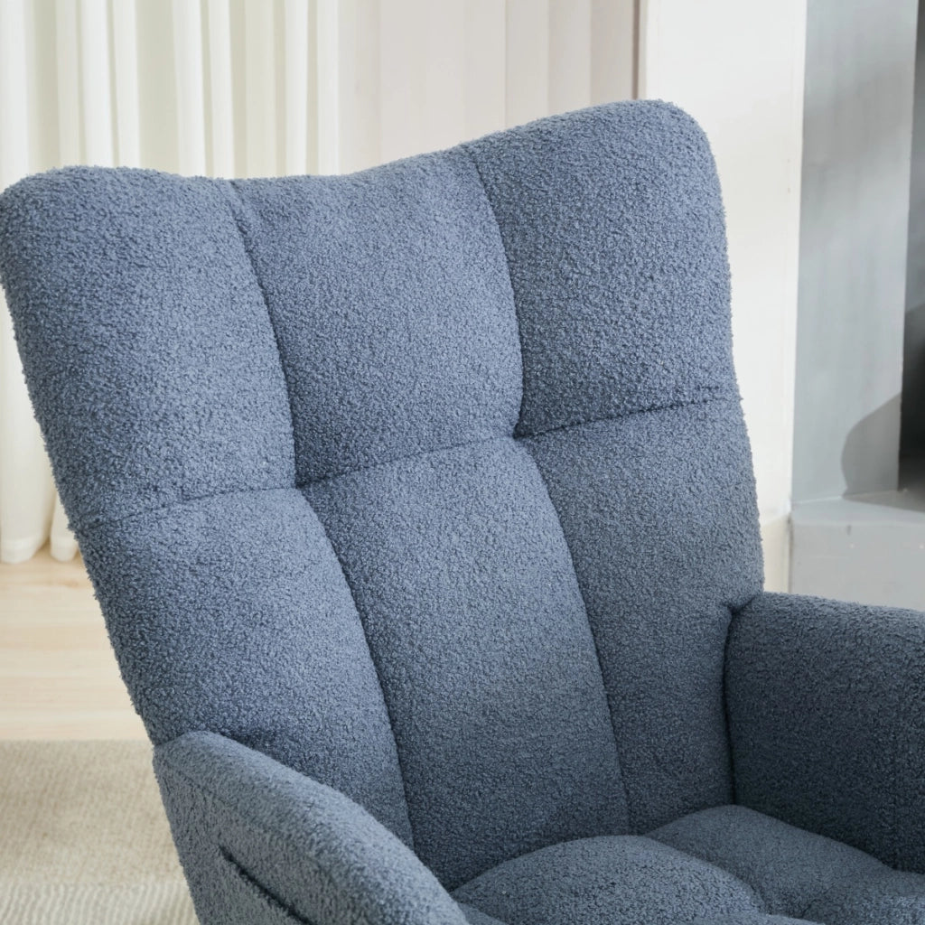 Poltrona a dondolo ergonomica in tessuto teddy blu navy