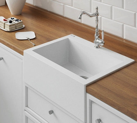 Lavello a Vasca Singola con Grembiule 63x49 cm | Ceramica Moderna, Sifone Salvaspazio Incluso