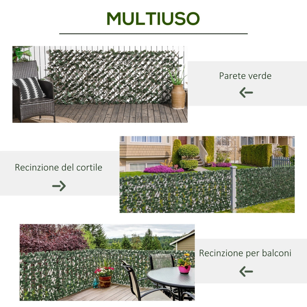 Arella Siepe Sintetica Artificiale a 2 Sezioni 200x100 cm da 356 Foglie di Edera Verde e Marrone
