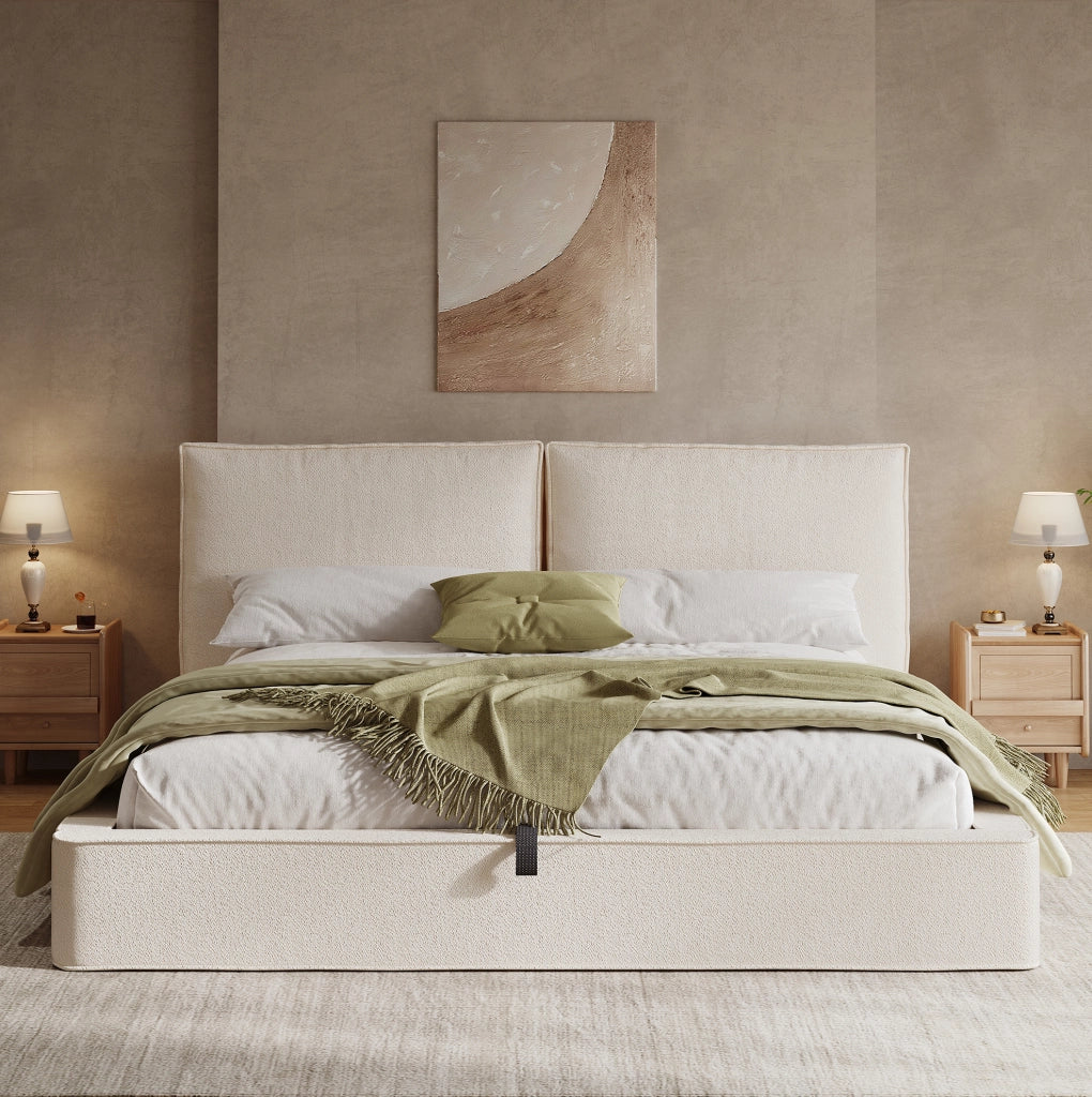 Letto matrimoniale imbottito con contenitore idraulico 180x200 cm beige