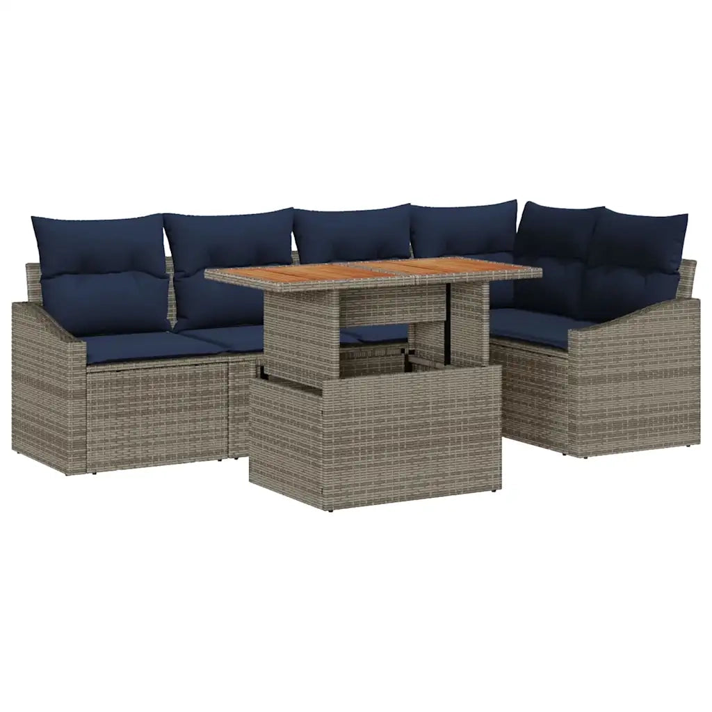 Set Divano da Giardino 6 pcs Grigio Poly Rattan 3358579