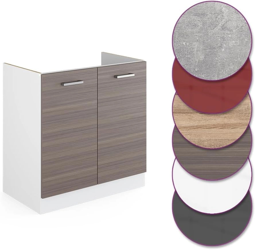Mobile lavello cucina R-Line, Grigio nobile, 80 cm senza piano di lavoro, per la libera combinazione all'interno di sistemi cucina modulari