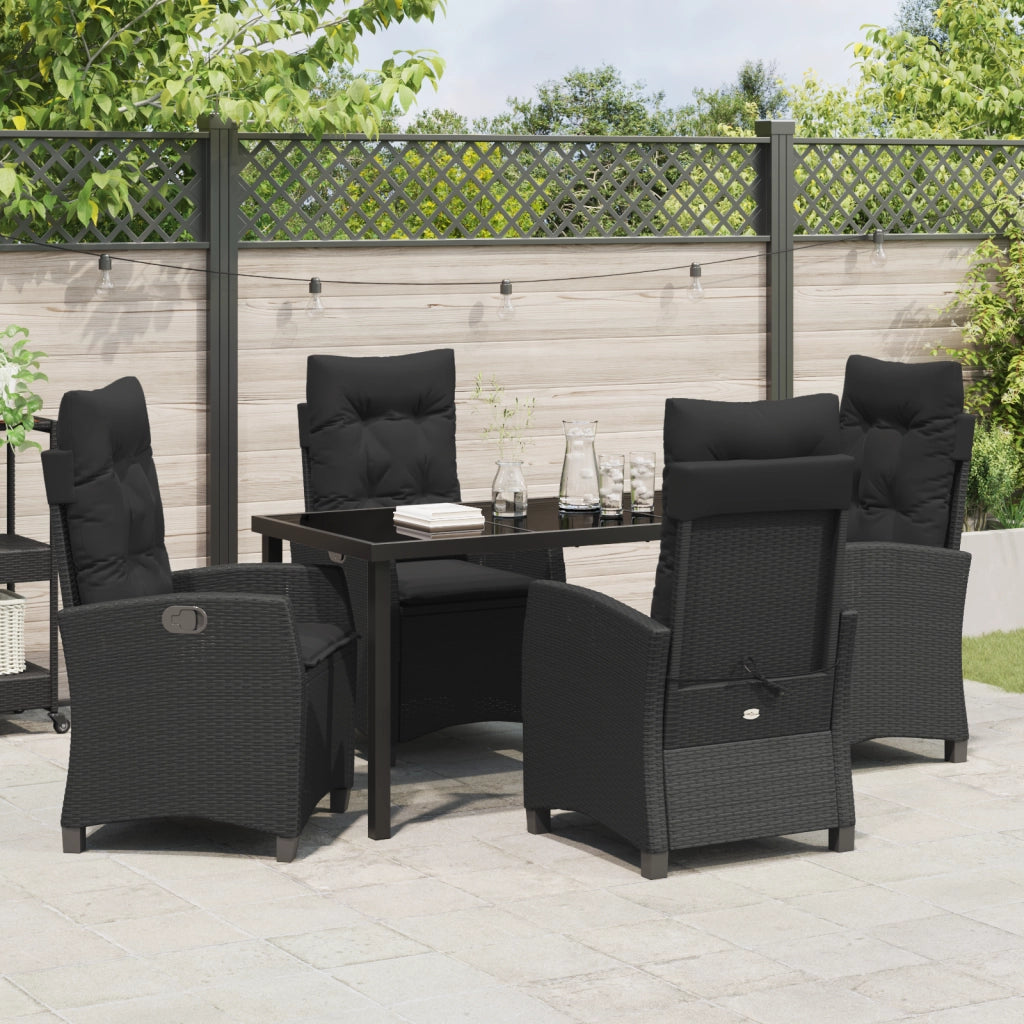 Set Pranzo da Giardino 5 Pezzi con Cuscini Neri Poly Rattan