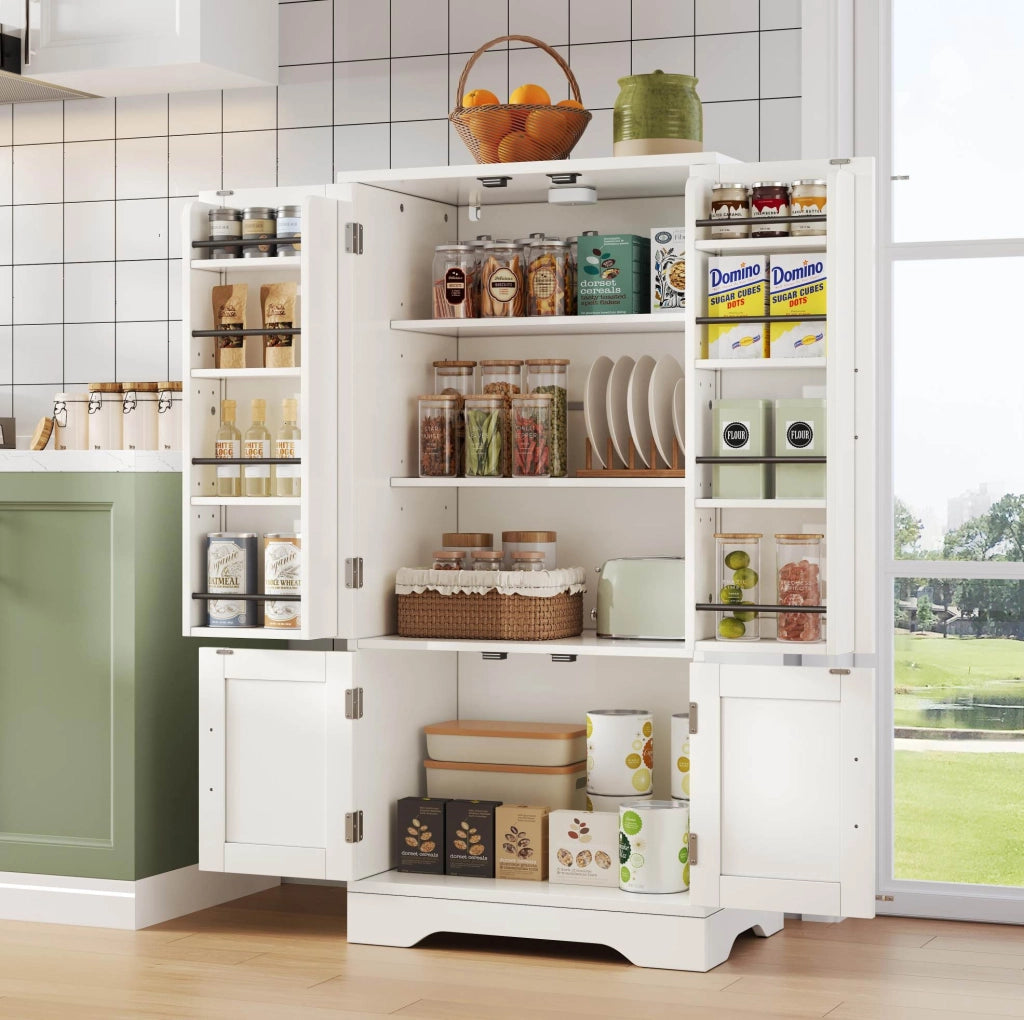 Credenza alta moderna 120x60x40 cm in MDF bianco con luce LED sensore; ante scanalate