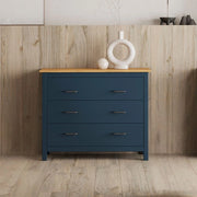 Comò Miranda in legno massiccio blu e pino 100x40x80H – Stile Elegante e Robusto